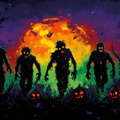 Halloween Backdrop Walking Zombies HL-WZM010 - Colorful UV Backdrop XL Dark Tapestry Psychedelic UV-Reactive Fluorescent Wall Art