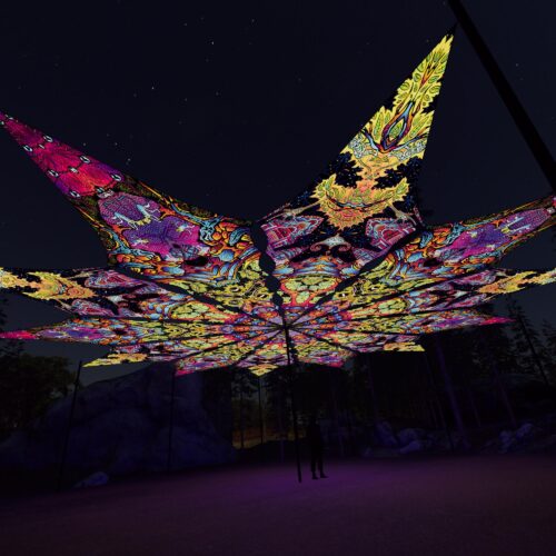 Monkeys and Temples - 12 Petals Canopy Set - UV-Reactive Flurescent Ceiling Decoration - 3D-Preview