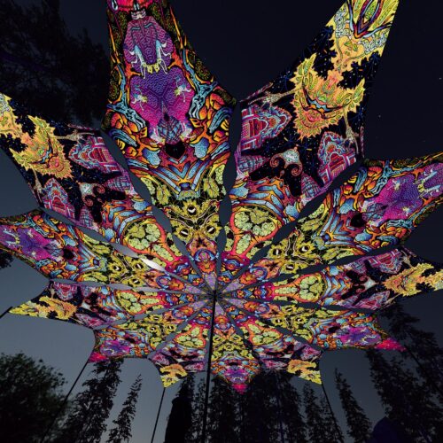 Monkeys and Temples - 12 Petals Canopy Set - UV-Reactive Flurescent Ceiling Decoration - 3D-Preview