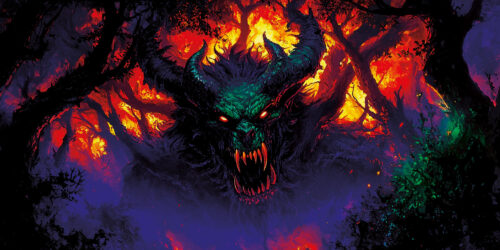 Halloween Backdrop Evil Demons HL-DMN004 - Colorful UV Backdrop XL Dark Tapestry Psychedelic UV-Reactive Fluorescent Wall Art