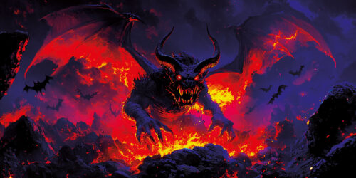 Halloween Backdrop Evil Demons HL-DMN005 - Colorful UV Backdrop XL Dark Tapestry Psychedelic UV-Reactive Fluorescent Wall Art