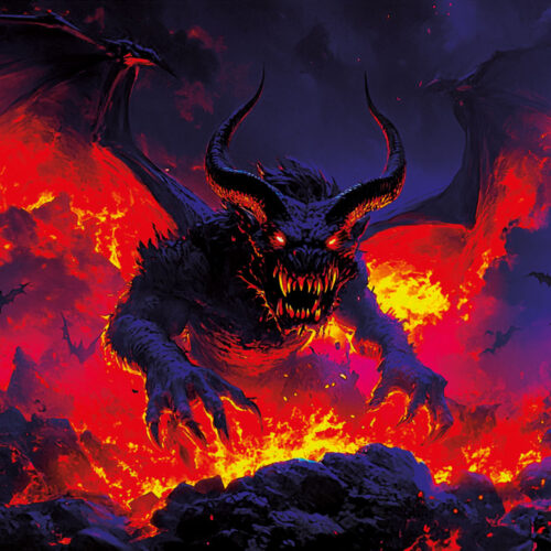 Halloween Backdrop Evil Demons HL-DMN005 - Colorful UV Backdrop XL Dark Tapestry Psychedelic UV-Reactive Fluorescent Wall Art