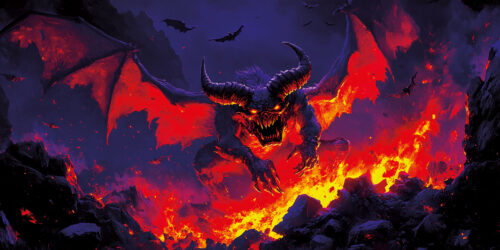 Halloween Backdrop Evil Demons HL-DMN006 - Colorful UV Backdrop XL Dark Tapestry Psychedelic UV-Reactive Fluorescent Wall Art