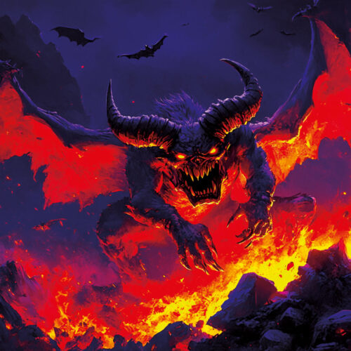 Halloween Backdrop Evil Demons HL-DMN006 - Colorful UV Backdrop XL Dark Tapestry Psychedelic UV-Reactive Fluorescent Wall Art