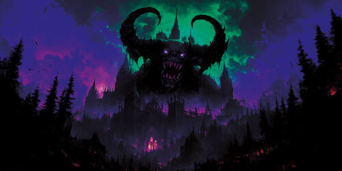 Halloween Backdrop Evil Demons HL-DMN009 - Colorful UV Backdrop XL Dark Tapestry Psychedelic UV-Reactive Fluorescent Wall Art