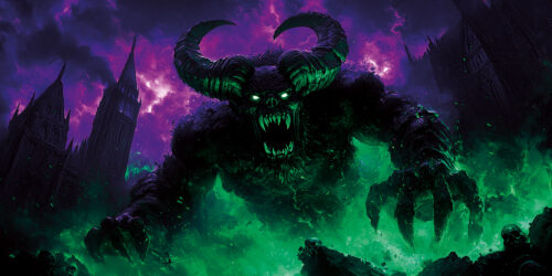 Halloween Backdrop Evil Demons HL-DMN010 - Colorful UV Backdrop XL Dark Tapestry Psychedelic UV-Reactive Fluorescent Wall Art