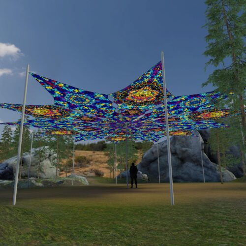 Dreamy Tanzanite and Fire Mushrooms - 12 Petals Canopy Set - UV-Reactive Flurescent Ceiling Decoration - 3D-Preview