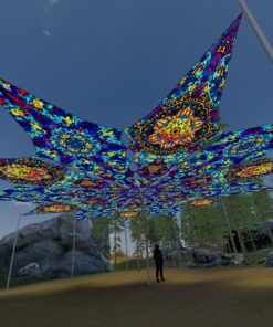 Dreamy Tanzanite and Fire Mushrooms - 12 Petals Canopy Set - UV-Reactive Flurescent Ceiling Decoration - 3D-Preview