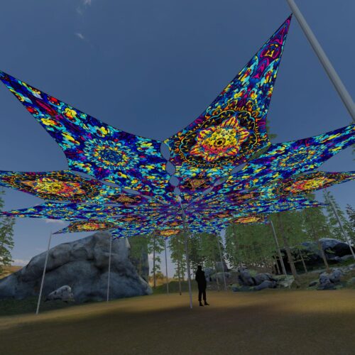 Dreamy Tanzanite and Fire Mushrooms - 12 Petals Canopy Set - UV-Reactive Flurescent Ceiling Decoration - 3D-Preview