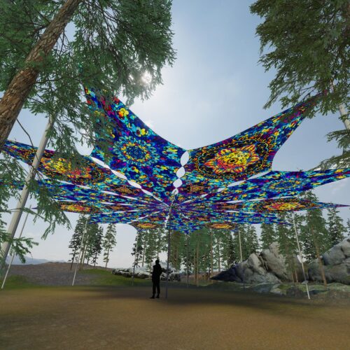 Dreamy Tanzanite and Fire Mushrooms - 12 Petals Canopy Set - UV-Reactive Flurescent Ceiling Decoration - 3D-Preview