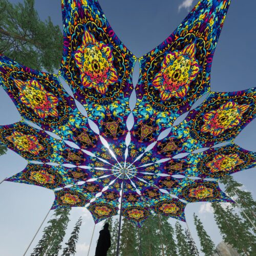 Fire Mushrooms - 12 Petals Canopy Set - UV-Reactive Flurescent Ceiling Decoration - 3D-Preview