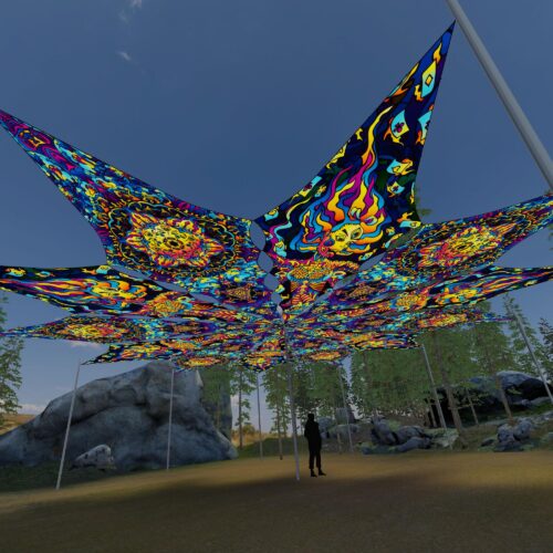 Fire Mushrooms and Acid Mother - 12 Petals Canopy Set - UV-Reactive Flurescent Ceiling Decoration - 3D-Preview