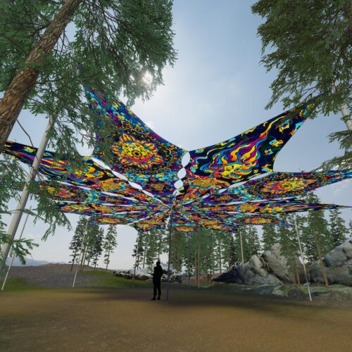 Fire Mushrooms and Acid Mother - 12 Petals Canopy Set - UV-Reactive Flurescent Ceiling Decoration - 3D-Preview