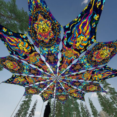 Fire Mushrooms and Acid Mother - 12 Petals Canopy Set - UV-Reactive Flurescent Ceiling Decoration - 3D-Preview
