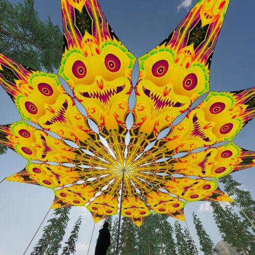 Smiling Garuda - 12 Petals Canopy Set - UV-Reactive Flurescent Ceiling Decoration - 3D-Preview