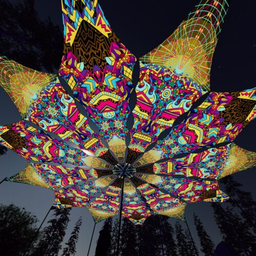 Geoshroom and Spirit Monkey - 12 Petals Canopy Set - UV-Reactive Flurescent Ceiling Decoration - 3D-Preview