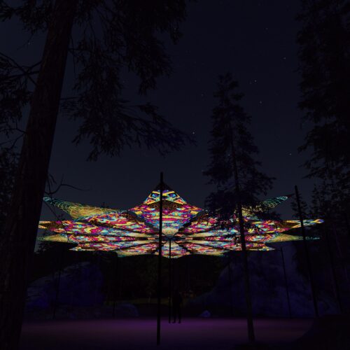 Spirit Monkey and Trippy Pillar - 12 Petals Canopy Set - UV-Reactive Flurescent Ceiling Decoration - 3D-Preview