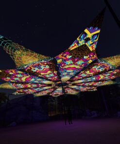 Spirit Monkey and Trippy Pillar - 12 Petals Canopy Set - UV-Reactive Flurescent Ceiling Decoration - 3D-Preview