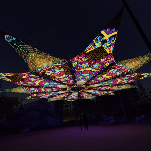 Spirit Monkey and Trippy Pillar - 12 Petals Canopy Set - UV-Reactive Flurescent Ceiling Decoration - 3D-Preview