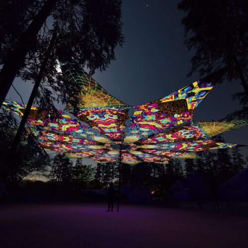 Spirit Monkey and Trippy Pillar - 12 Petals Canopy Set - UV-Reactive Flurescent Ceiling Decoration - 3D-Preview