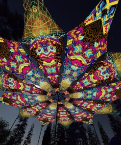 Spirit Monkey and Trippy Pillar - 12 Petals Canopy Set - UV-Reactive Flurescent Ceiling Decoration - 3D-Preview