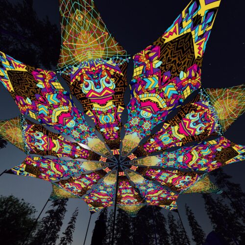 Spirit Monkey and Trippy Pillar - 12 Petals Canopy Set - UV-Reactive Flurescent Ceiling Decoration - 3D-Preview