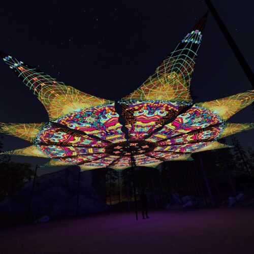 Trippy Pillar and Geoshroom - 12 Petals Canopy Set - UV-Reactive Flurescent Ceiling Decoration - 3D-Preview