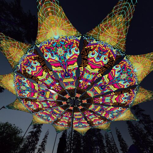 Trippy Pillar and Geoshroom - 12 Petals Canopy Set - UV-Reactive Flurescent Ceiling Decoration - 3D-Preview