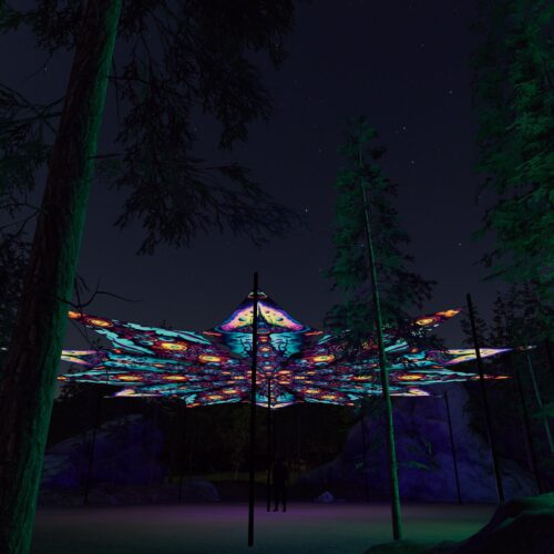 Divine Candle and Mushroom Temple - 12 Petals Canopy Set - UV-Reactive Flurescent Ceiling Decoration - 3D-Preview