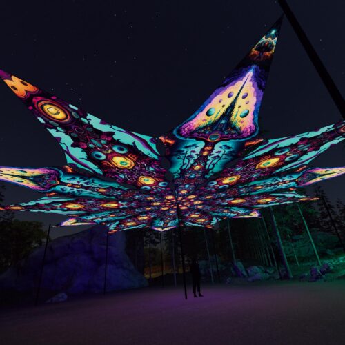 Divine Candle and Mushroom Temple - 12 Petals Canopy Set - UV-Reactive Flurescent Ceiling Decoration - 3D-Preview