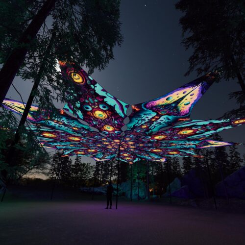 Divine Candle and Mushroom Temple - 12 Petals Canopy Set - UV-Reactive Flurescent Ceiling Decoration - 3D-Preview