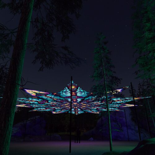 Mushroom Temple and Cosmic Oracle - 12 Petals Canopy Set - UV-Reactive Flurescent Ceiling Decoration - 3D-Preview