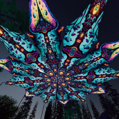 Mushroom Temple and Cosmic Oracle - 12 Petals Canopy Set - UV-Reactive Flurescent Ceiling Decoration - 3D-Preview