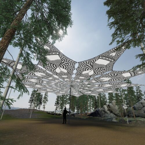 Hourglass - 12 Petals Canopy Set - Black&White Ceiling Decoration - 3D-Preview