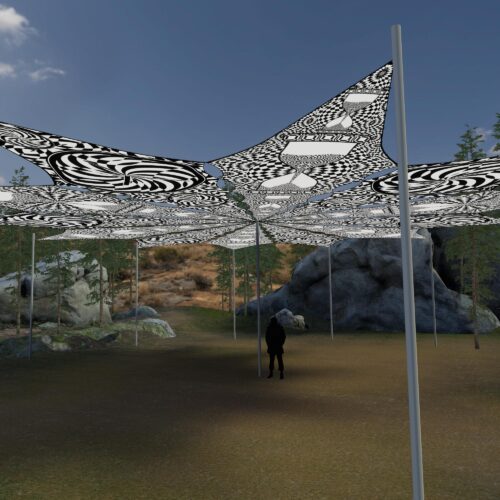 Hourglass and Spiral Clock - 12 Petals Canopy Set - Black&White Ceiling Decoration - 3D-Preview