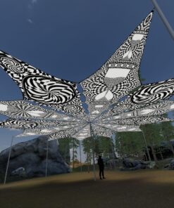 Hourglass and Spiral Clock - 12 Petals Canopy Set - Black&White Ceiling Decoration - 3D-Preview