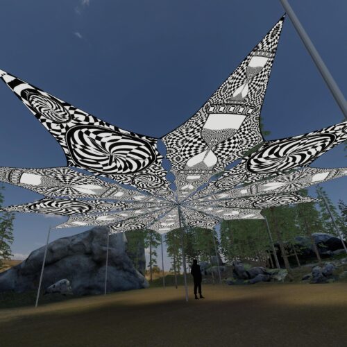 Hourglass and Spiral Clock - 12 Petals Canopy Set - Black&White Ceiling Decoration - 3D-Preview