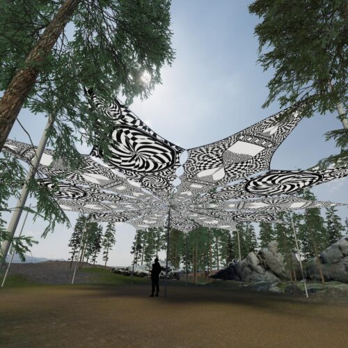 Hourglass and Spiral Clock - 12 Petals Canopy Set - Black&White Ceiling Decoration - 3D-Preview