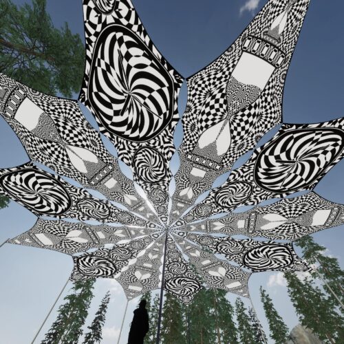 Hourglass and Spiral Clock - 12 Petals Canopy Set - Black&White Ceiling Decoration - 3D-Preview