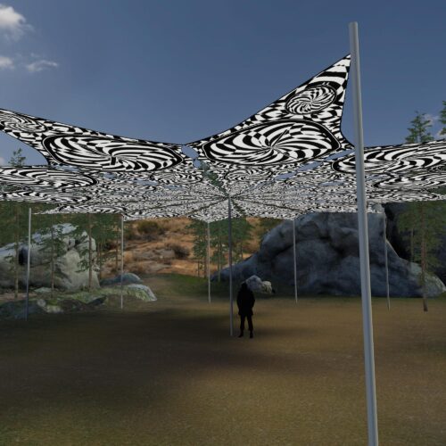 Spiral Clock - 12 Petals Canopy Set - Black&White Ceiling Decoration - 3D-Preview