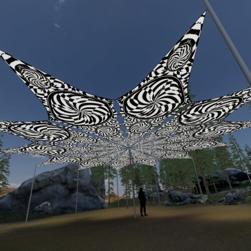 Spiral Clock - 12 Petals Canopy Set - Black&White Ceiling Decoration - 3D-Preview