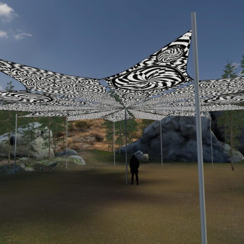 Spiral Clock and That Moment - 12 Petals Canopy Set - Black&White Ceiling Decoration - 3D-Preview