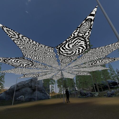 Spiral Clock and That Moment - 12 Petals Canopy Set - Black&White Ceiling Decoration - 3D-Preview