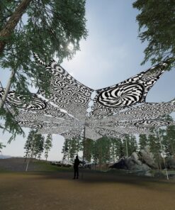 Spiral Clock and That Moment - 12 Petals Canopy Set - Black&White Ceiling Decoration - 3D-Preview