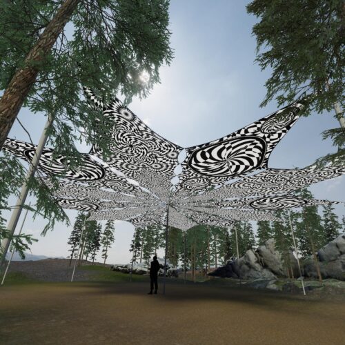 Spiral Clock and That Moment - 12 Petals Canopy Set - Black&White Ceiling Decoration - 3D-Preview