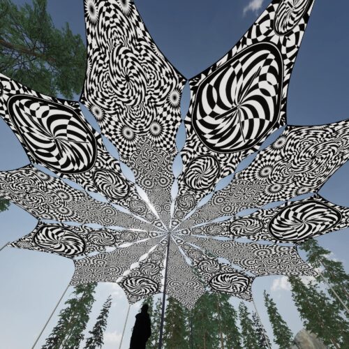 Spiral Clock and That Moment - 12 Petals Canopy Set - Black&White Ceiling Decoration - 3D-Preview