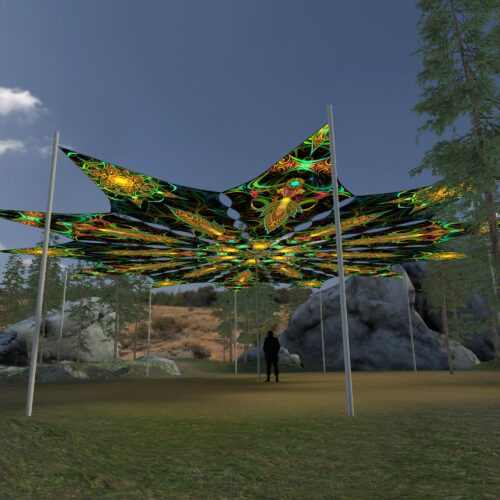 Leaf and Star - 12 Petals Canopy Set - UV-Reactive Flurescent Ceiling Decoration - 3D-Preview