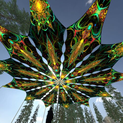 Leaf and Star - 12 Petals Canopy Set - UV-Reactive Flurescent Ceiling Decoration - 3D-Preview