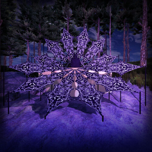 Black Dragons - 12 Petals DJ-Stage Setup - Black&White Ceiling Decoration - 3D-Preview