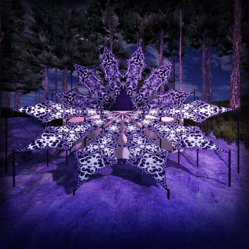 Black Dragons and Chilly Night - 12 Petals DJ-Stage Setup - Black&White Ceiling Decoration - 3D-Preview